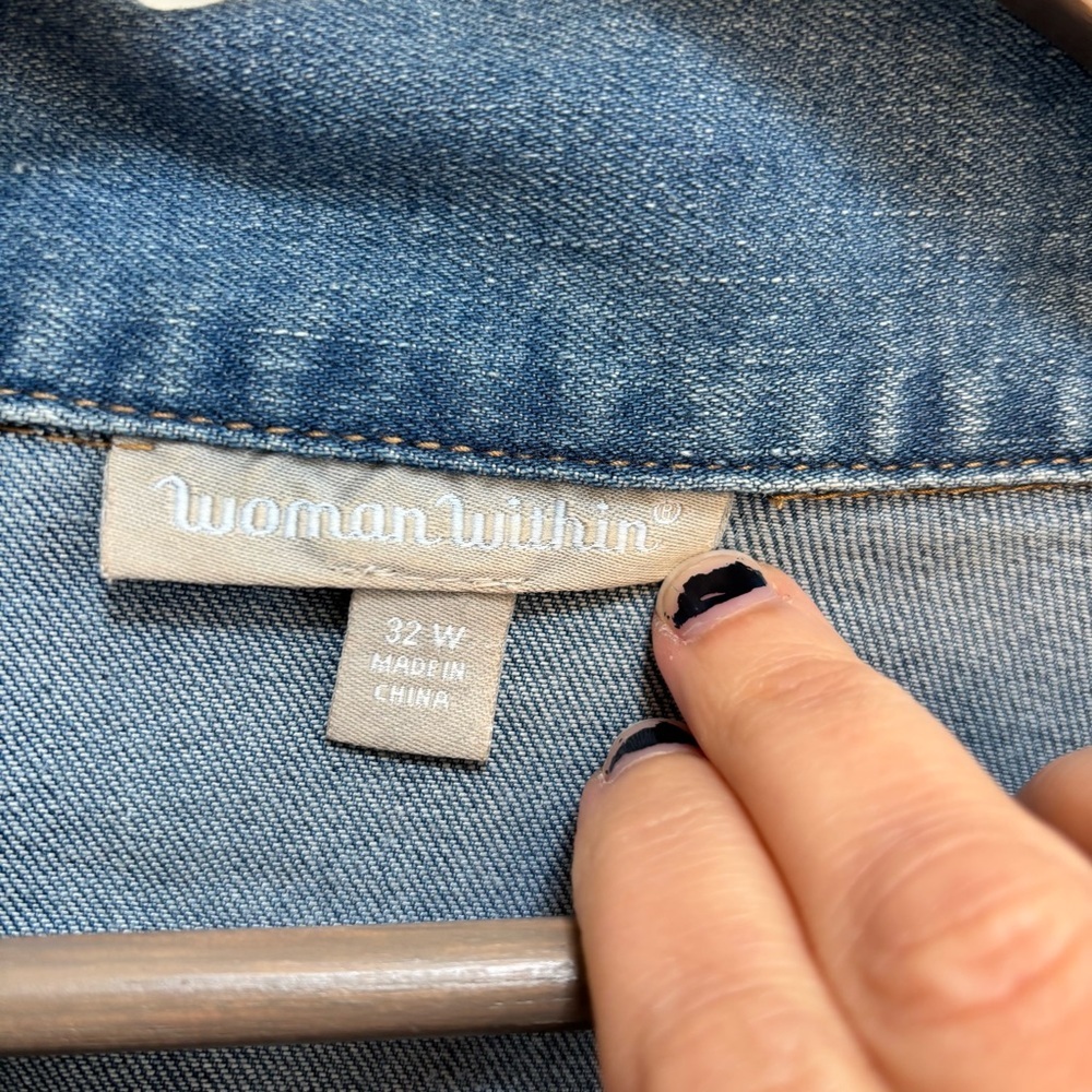 Woman Within Denim Jean Jacket Plus Size 32W XXXL Classic Preppy Teacher Comfort - Picture 12 of 13